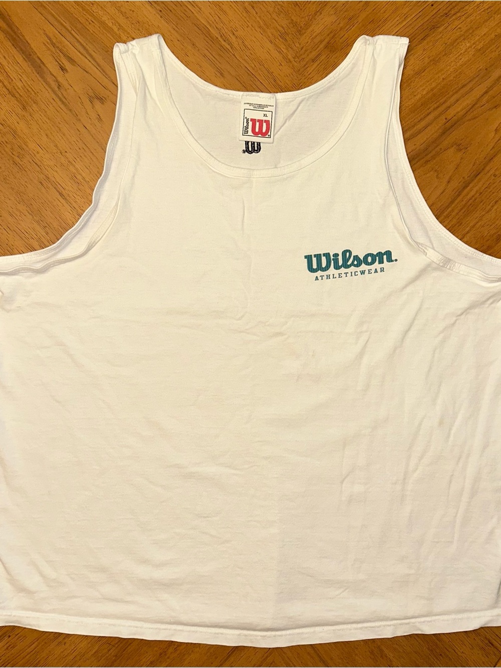 Vintage Wilson Tank Top Men XL White Athleticwear Logo Sleeveless Gym Muscle 90s